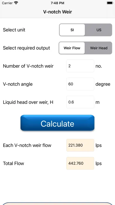 Capturas de tela do V-notch Weir