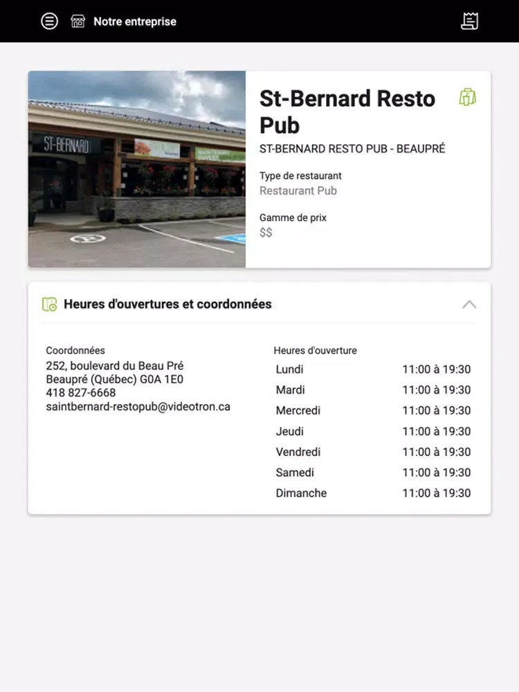 Zrzuty ekranu St-Bernard Resto-Pub iPad 