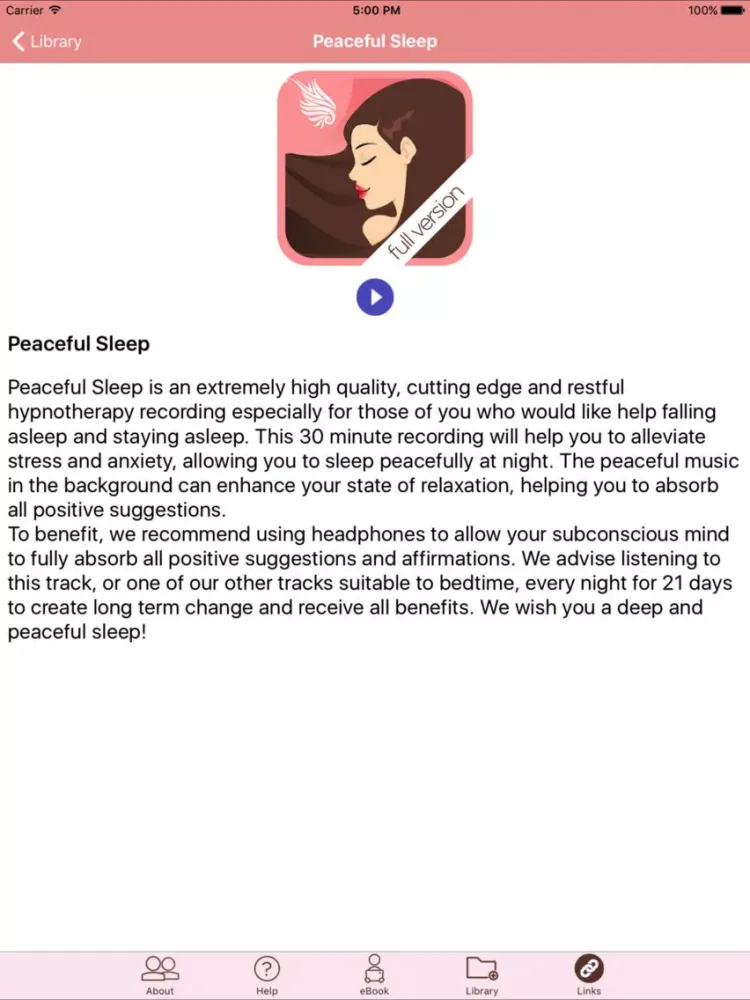 Peaceful Sleep Hypnosis Full Version iPad  Screenshots