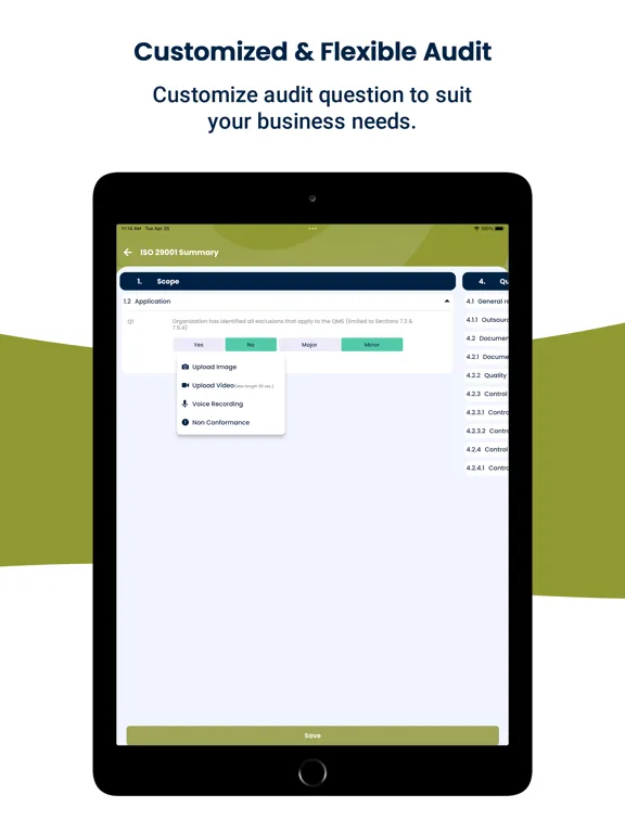 Zrzuty ekranu Nifty ISO 29001 Audit iPad 