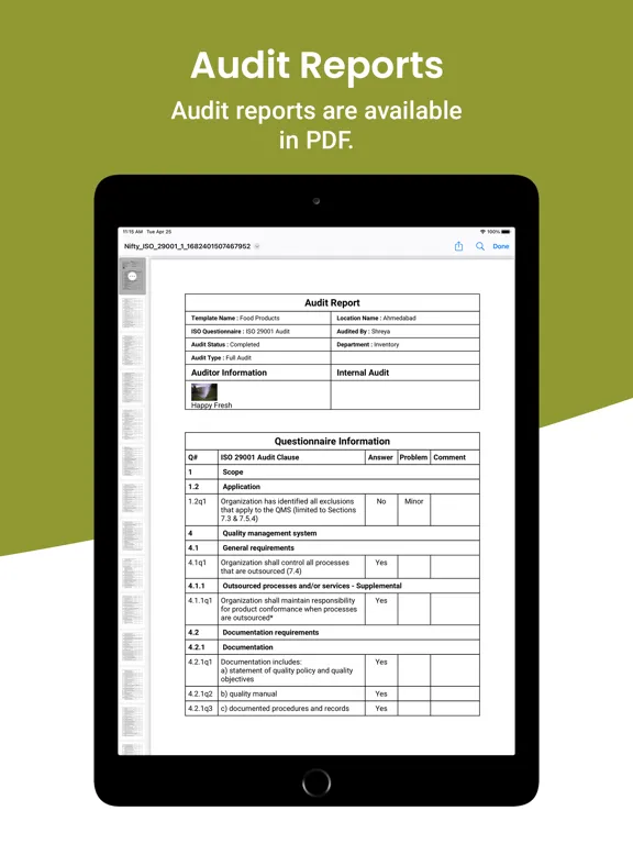 Zrzuty ekranu Nifty ISO 29001 Audit iPad 