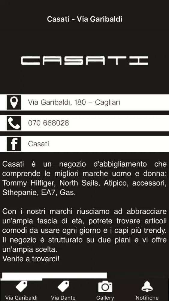 Tangkapan skrin Casati - negozio di abbigliamento - Cagliari