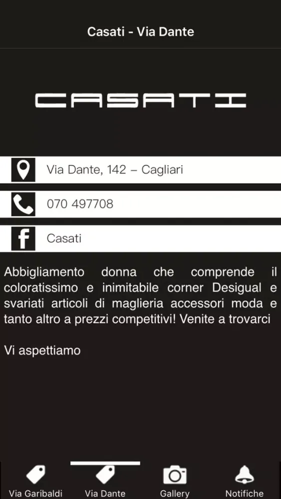 Tangkapan skrin Casati - negozio di abbigliamento - Cagliari