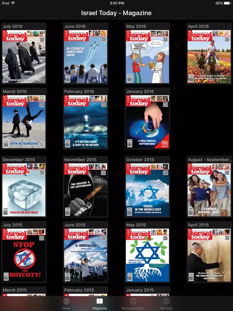 Capturas de tela do Israel Today iPad 