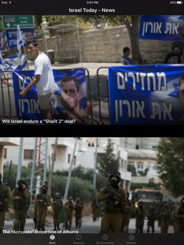 Capturas de tela do Israel Today iPad 