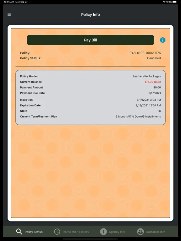 Ảnh chụp màn hình của Fenix GA insurance iPad 