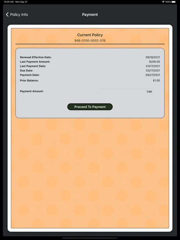 Ảnh chụp màn hình của Fenix GA insurance iPad 
