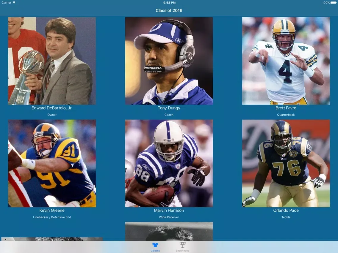 Tangkapan layar Pro Football Hall of Famers iPad 