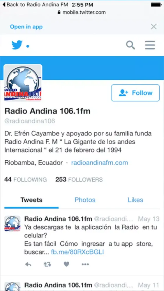 Capturas de tela do Radio Andina FM