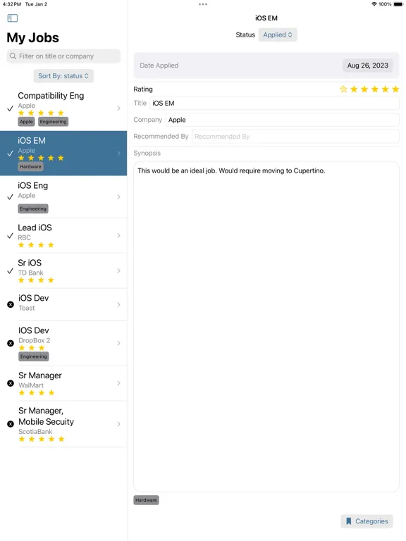 Ảnh chụp màn hình của JobLog - Application Tracker iPad 