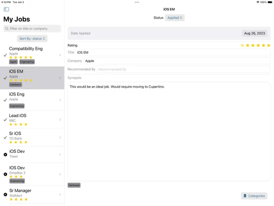 Ảnh chụp màn hình của JobLog - Application Tracker iPad 