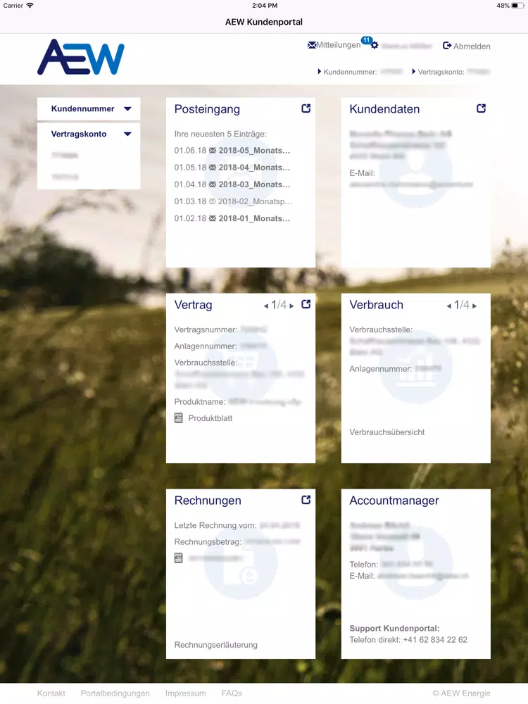 AEW Kundenportal iPad  Screenshots