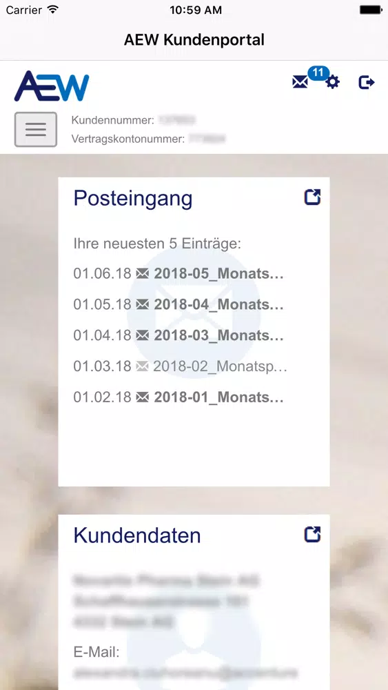 AEW Kundenportal Screenshots