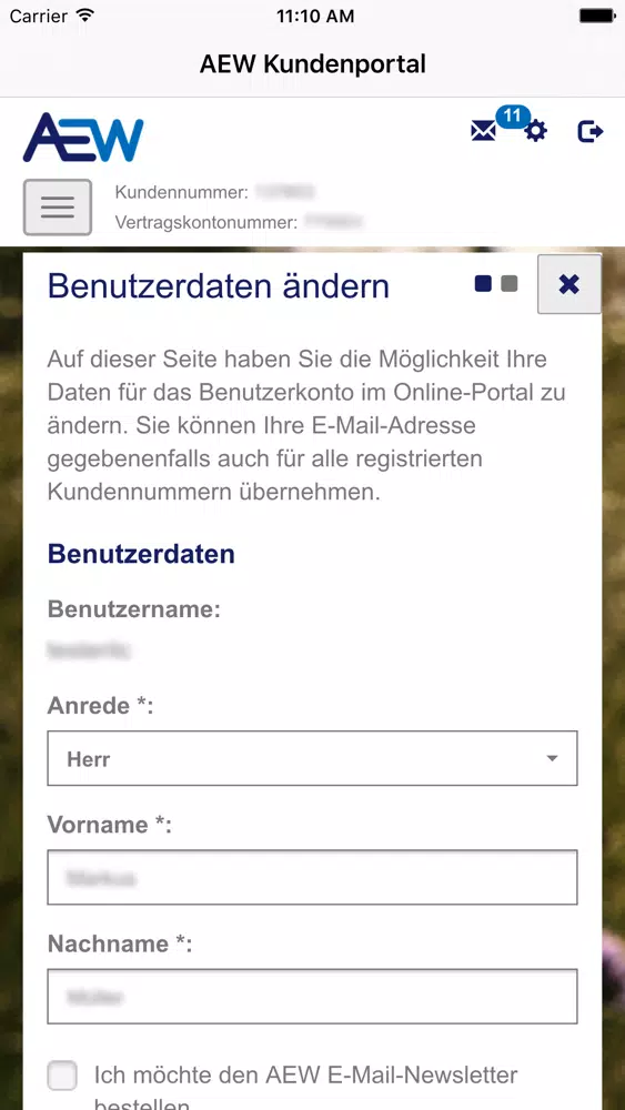 AEW Kundenportal Screenshots