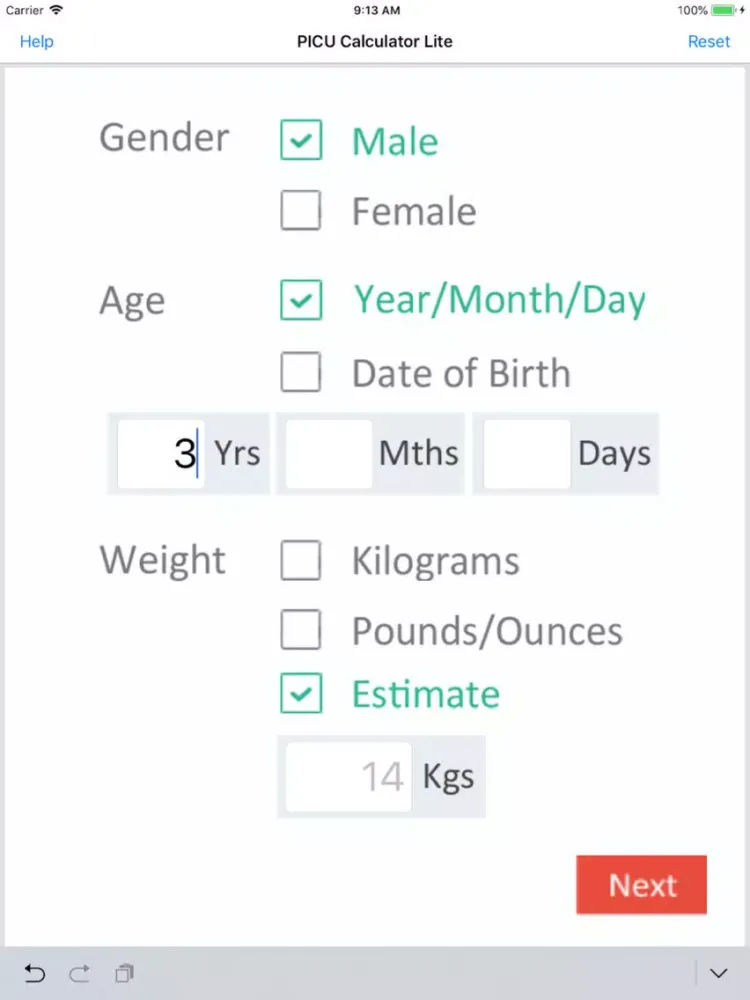 PICU Calculator Lite iPad  سکرین شاٹس
