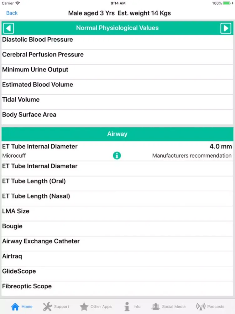 PICU Calculator Lite iPad  سکرین شاٹس