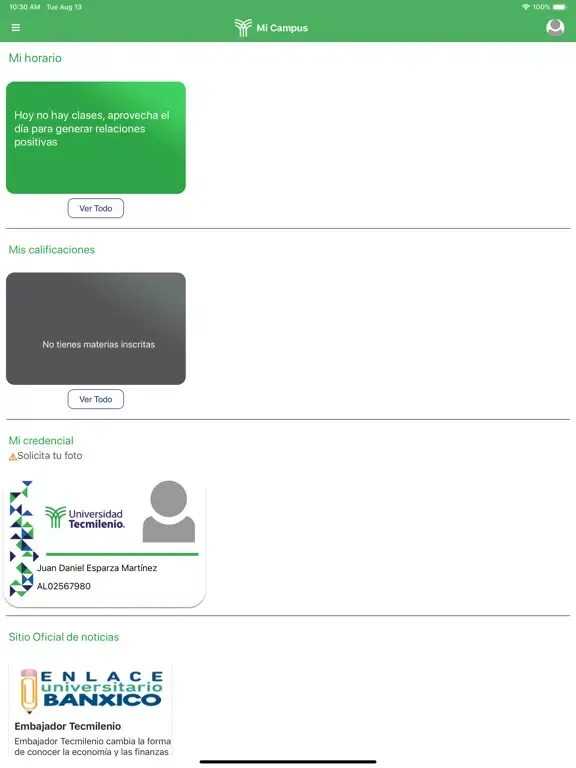 Tecmilenio móvil iPad  Screenshots