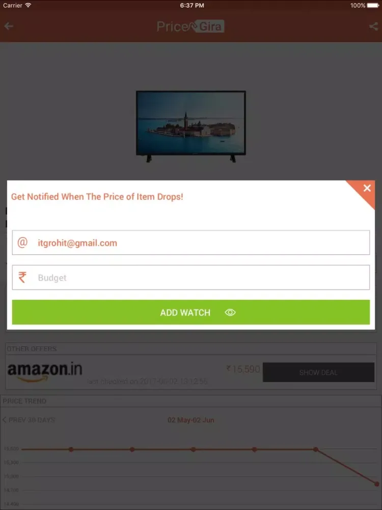 Tangkapan layar PriceGira iPad 