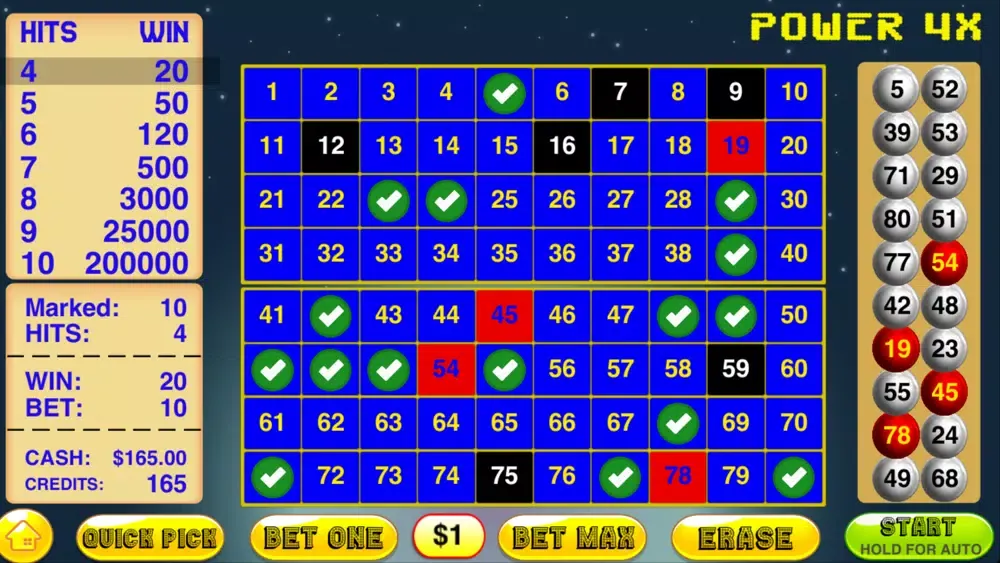 Keno 4X - Power Keno Games 스크린샷