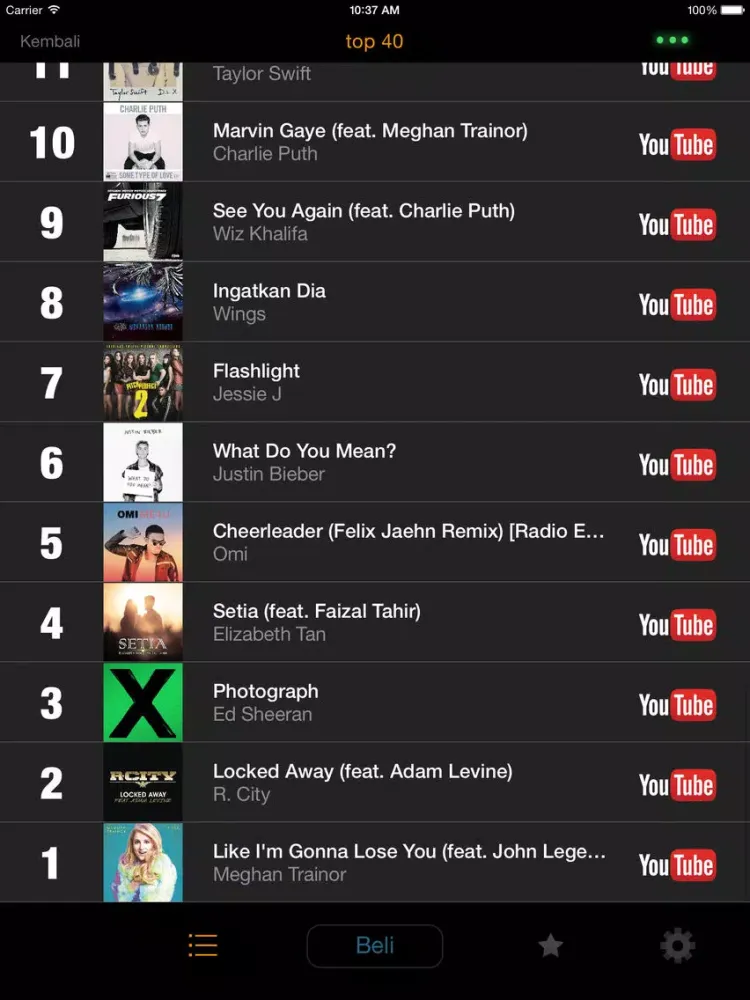 ภาพหน้าจอของ my9 Top 40 : MY carta muzik iPad 