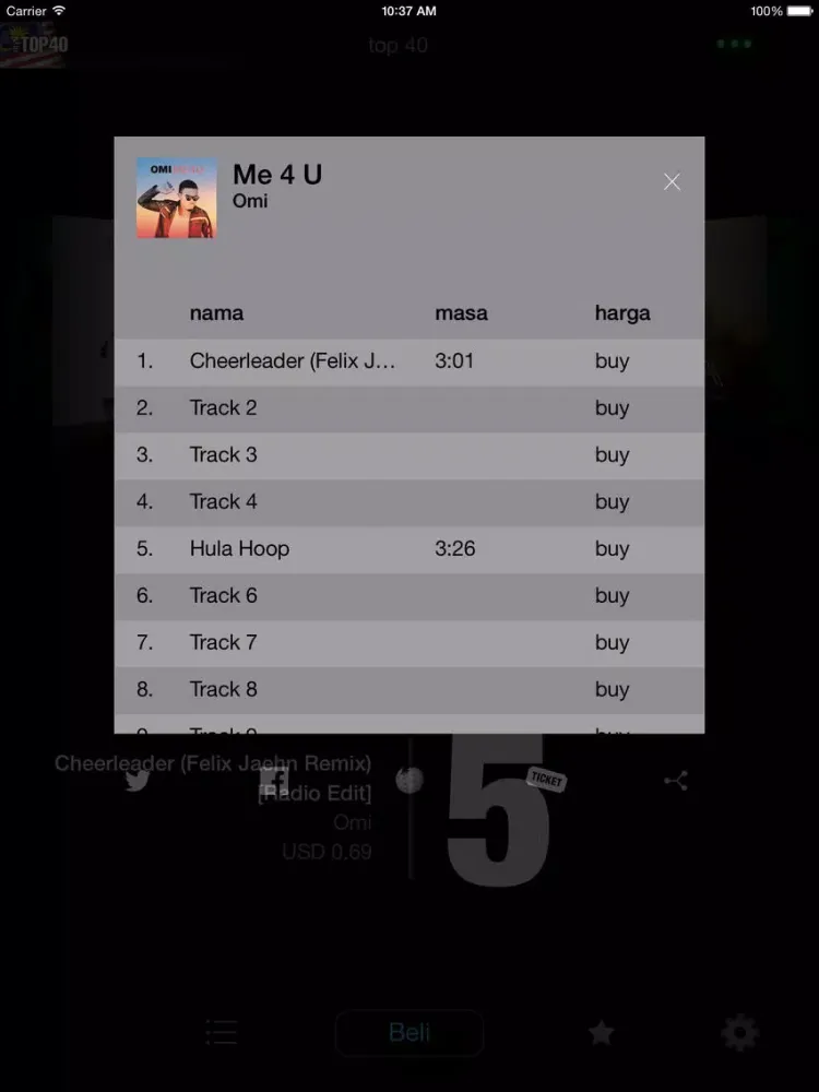ภาพหน้าจอของ my9 Top 40 : MY carta muzik iPad 