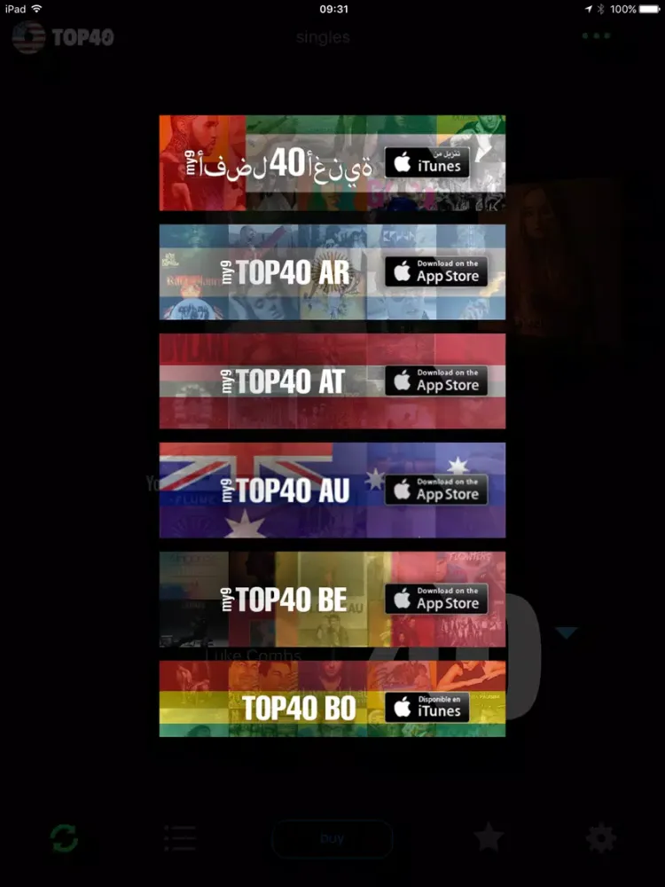 Zrzuty ekranu TOP40 US music charts - pop, hip-hop, country iPad 