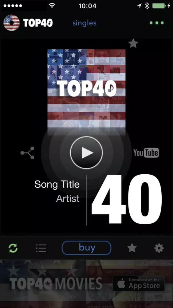 Zrzuty ekranu TOP40 US music charts - pop, hip-hop, country