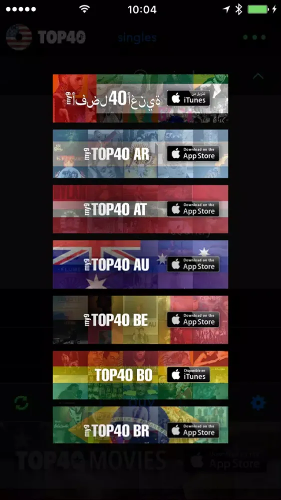Zrzuty ekranu TOP40 US music charts - pop, hip-hop, country