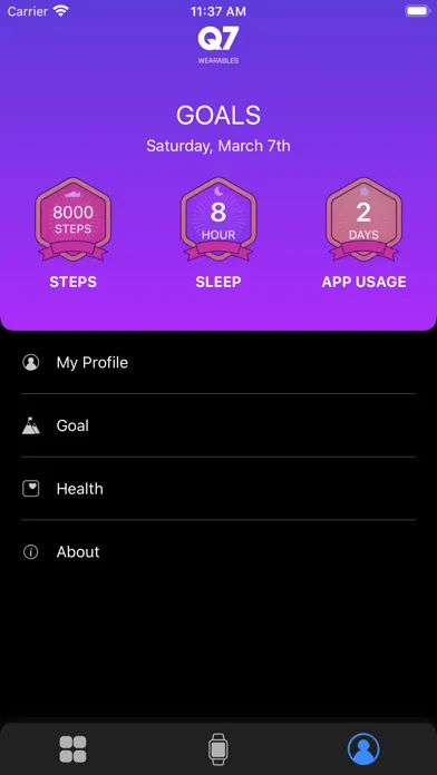 Ảnh chụp màn hình của Q7 Wearables