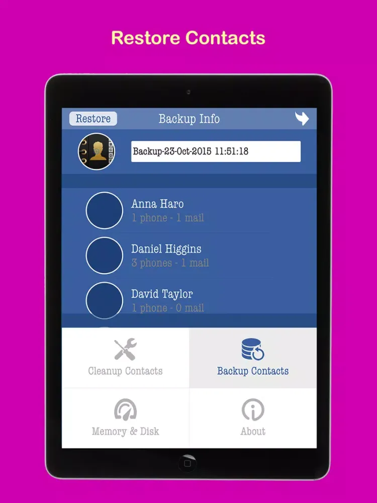 Clean & Clear Duplicate Master Contact Cleaner - Monitor & Check Memory Disk RAM Free iPad  Ekran Görüntüleri