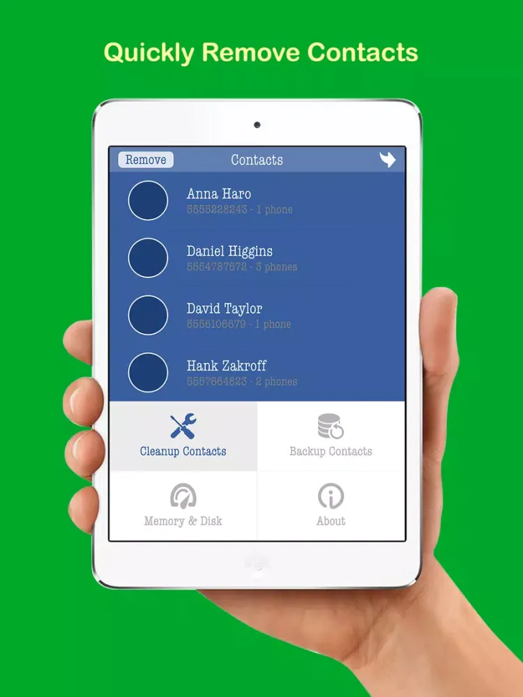 Clean & Clear Duplicate Master Contact Cleaner - Monitor & Check Memory Disk RAM Free iPad  Ekran Görüntüleri