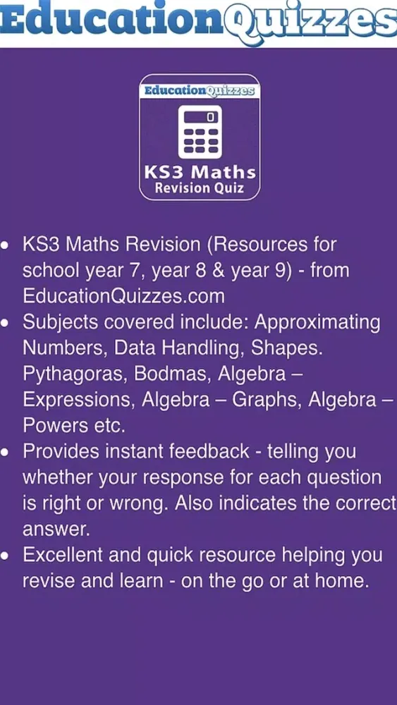 Capturas de tela do KS3 Maths Revision From Education Quizzes+