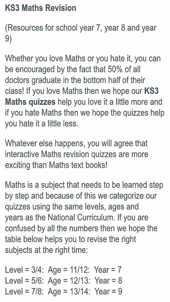 Capturas de tela do KS3 Maths Revision From Education Quizzes+