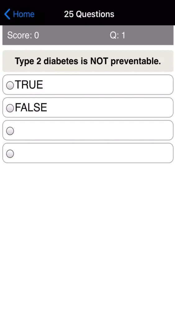 Learning Diabetes Care Quiz Screenshots