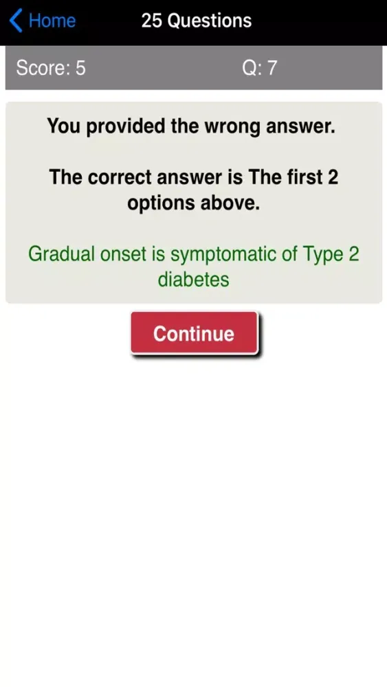 Learning Diabetes Care Quiz Screenshots