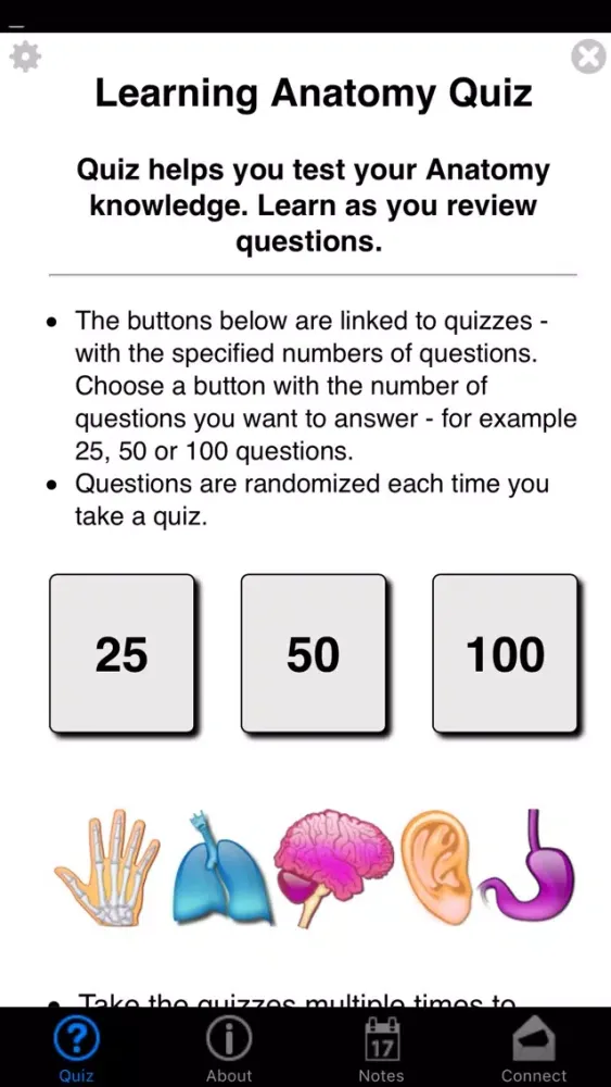 Learning Anatomy Quiz Screenshots