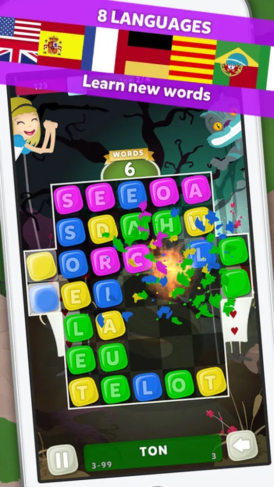 Wuzzle: Words with color match game to play with letters in a new original way incuding awsome wordsearch, anagrams and good educational board mini games to learn spelling and vocabulary. Free! 스크린샷
