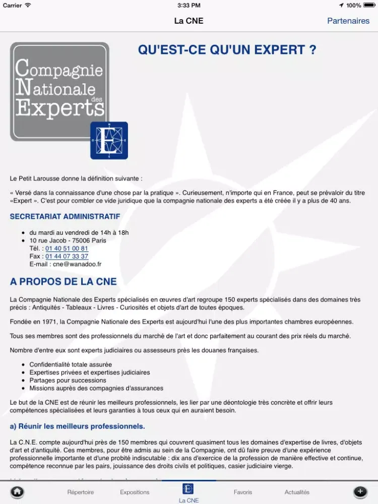 CNE Experts, l’application pratique et culturelle de la Compagnie Nationale des Experts iPad  स्क्रीनशॉट