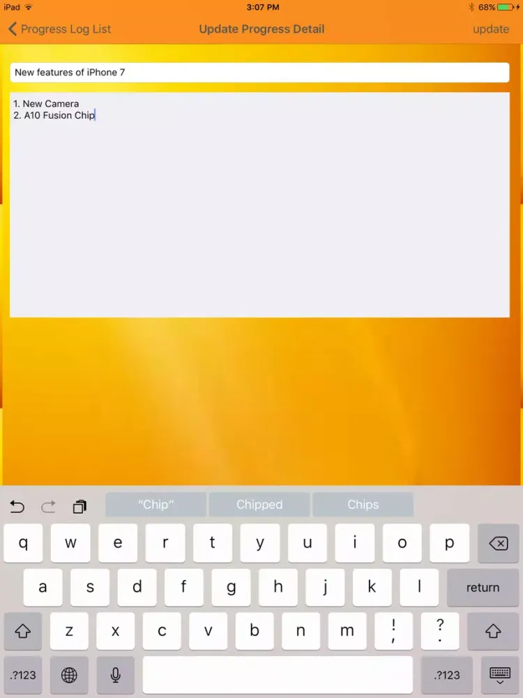 Ảnh chụp màn hình của Progress Log iPad 