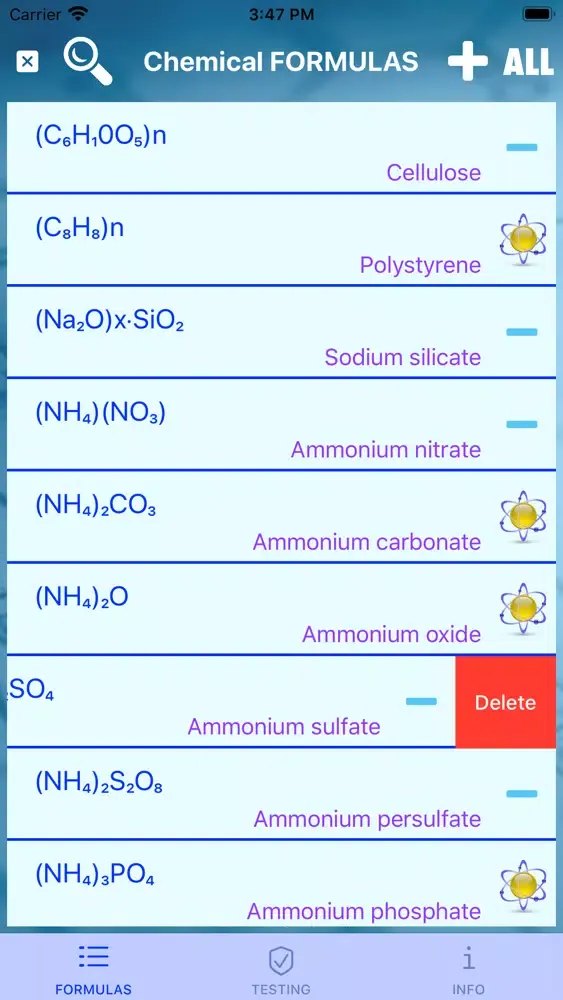 Captures d'écran de Name the chemical formulas