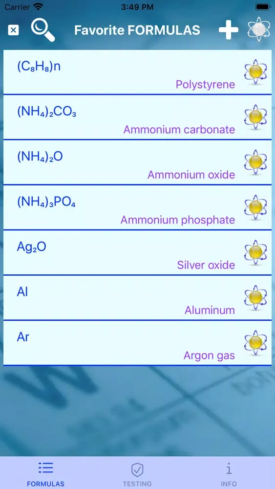 Captures d'écran de Name the chemical formulas