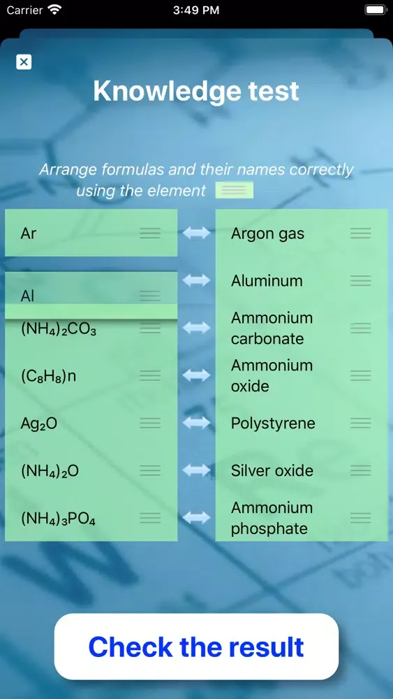 Captures d'écran de Name the chemical formulas