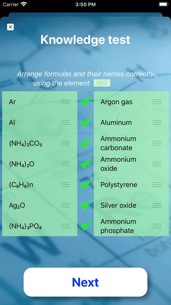 Captures d'écran de Name the chemical formulas