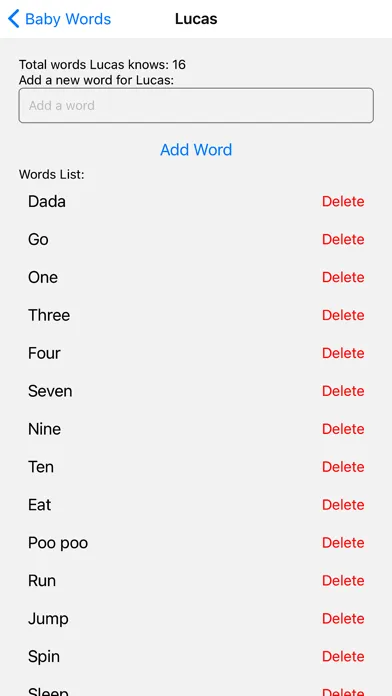 Tangkapan skrin Baby Word Log