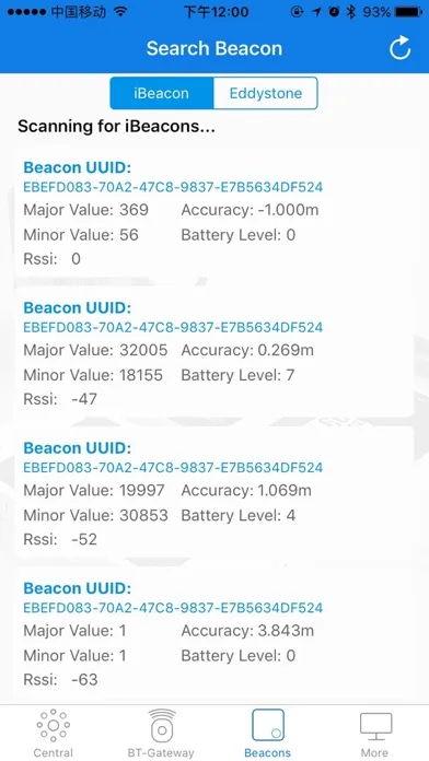 eBeacon:BLE Scanner Ekran Görüntüleri