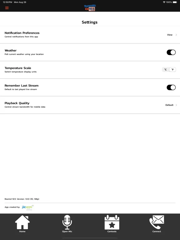 Tangkapan layar Rewind 92.5 iPad 