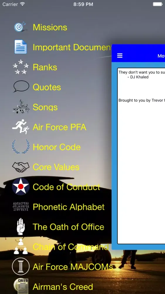 Zrzuty ekranu Air Force Warrior Knowledge