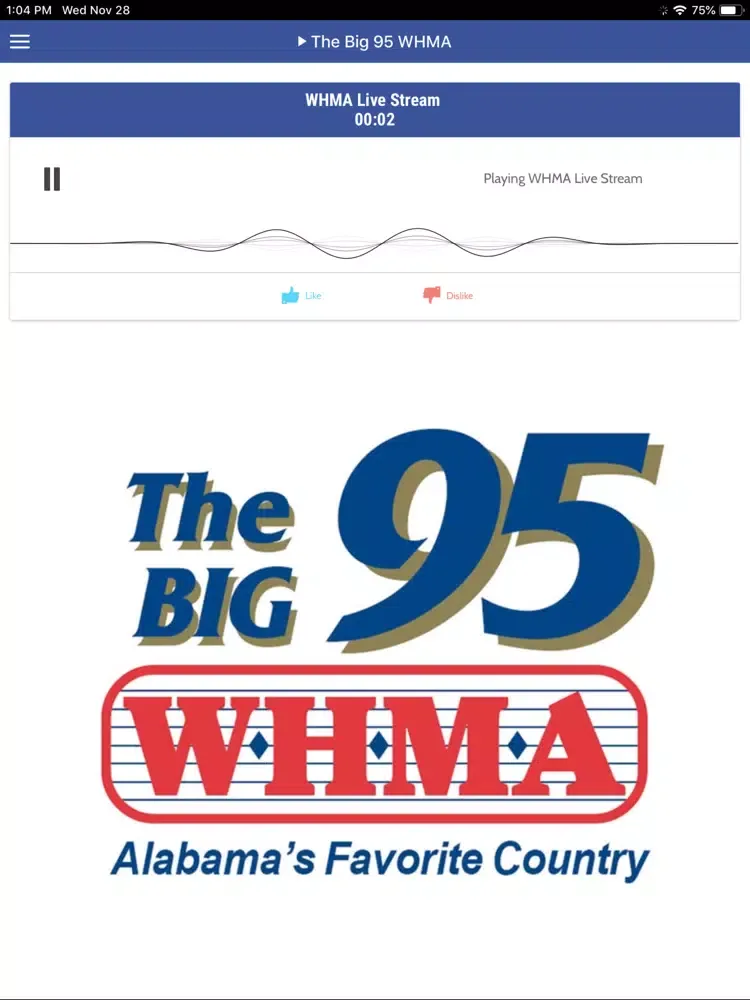 Capturas de tela do WHMA The Big 95 iPad 