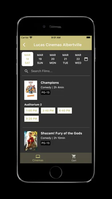 Capturas de tela do Lucas Cinemas