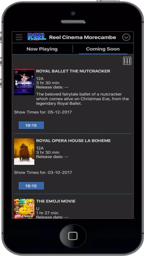 Capturas de tela do REEL Cinemas UK